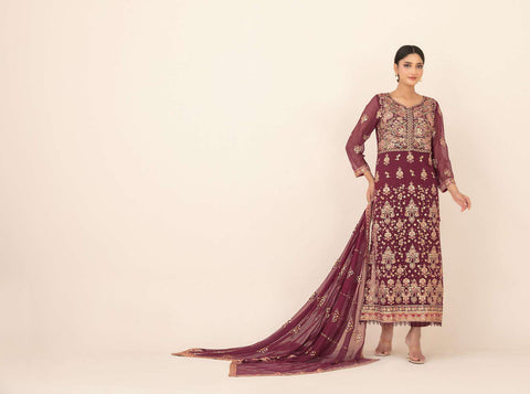 Libaas-E-Ishq by Tawakkal Fabrics | Fancy Embroidered Chiffon 3 Piece Semi-Stitched Suit D-3