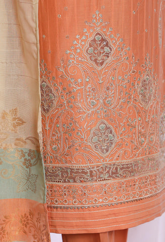 HZ Turkish Embroidered Jacquard Unstitched 3 Piece Suit D-2