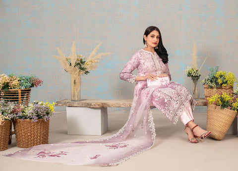 SHIRIN by Tawakkal Fabrics | Fancy Heavy Embroidered Organza 3 Piece Suit with Clutch D-3
