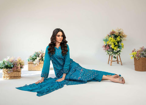 Amberea by Tawakkal Fabrics | Fancy Embroidered Lawn 3 Piece Unstitched Suit D-1