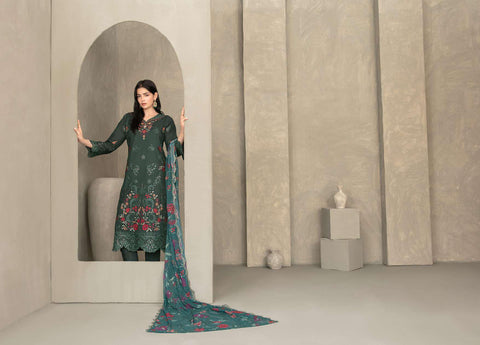 ZAYRA by Tawakkal Fabrics | Fancy Embroidered Cross Slub Lawn 3 Piece Semi-Stitched Suit D-7