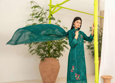 Nadia by Tawakkal Fabrics | Fancy Embroidered Cross Slub Lawn 3 Piece Unstitched Suit D-7