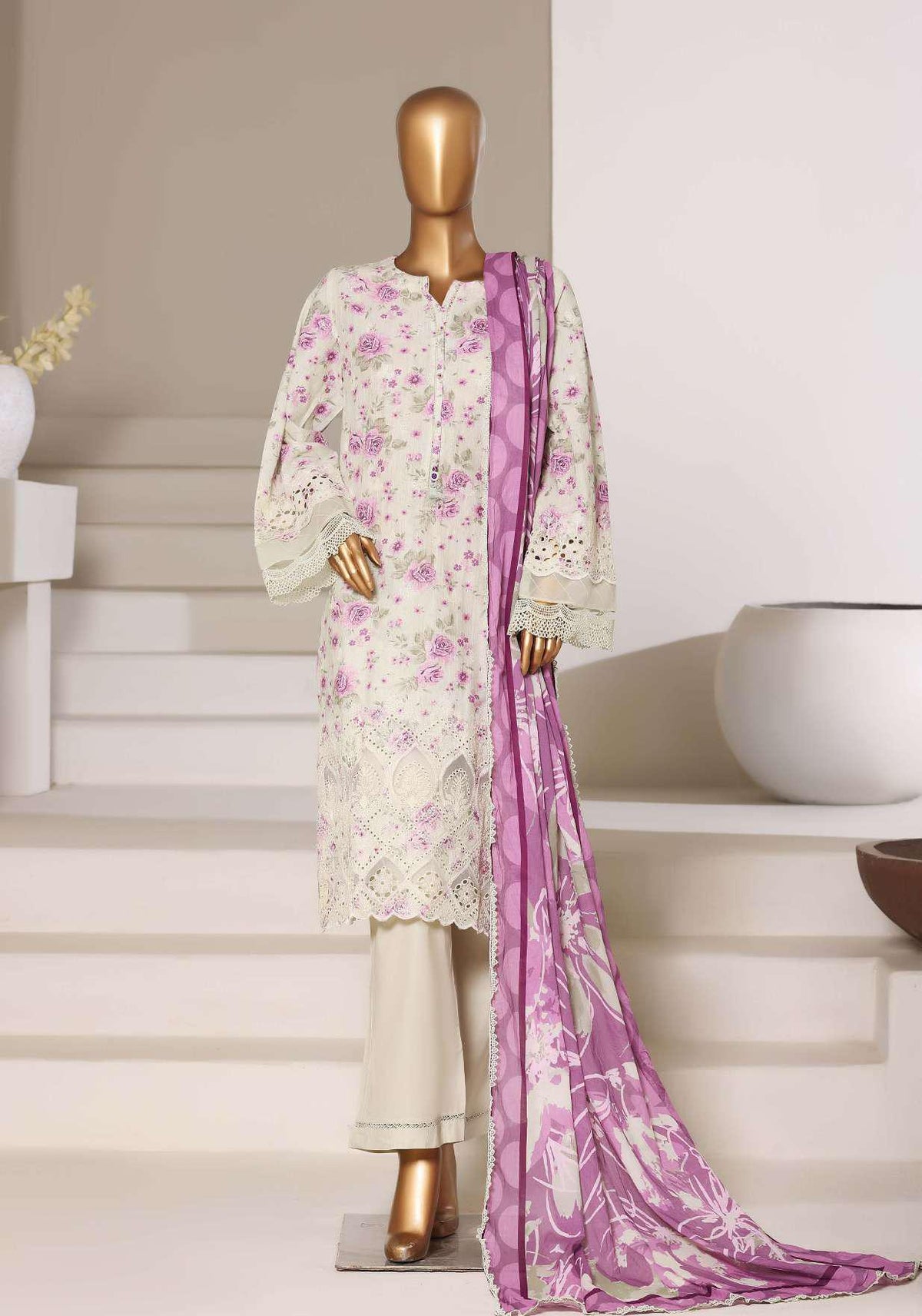 Luxury Lawn Chikankari Embroidered 3 Piece Stitched Collection By Sadabahar D-2