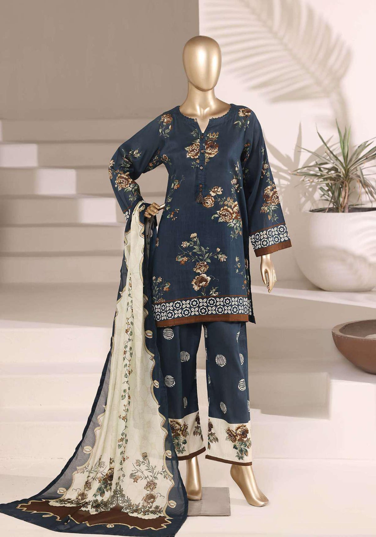 Sadabahar Vol-08 | Printed Lawn 3 Piece Stitched Suit D-1