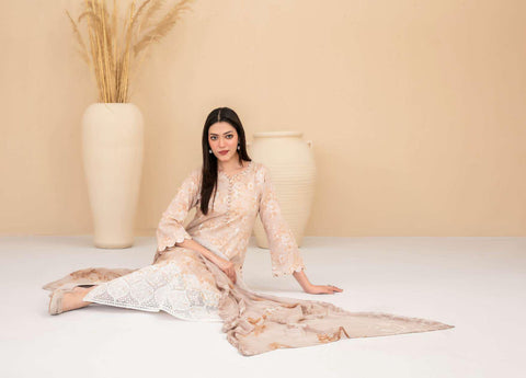 Eshanah by Tawakkal Fabrics | Embroidered Digital Printed Cross Slub Lawn 3 Piece Unstitched Suit D-10