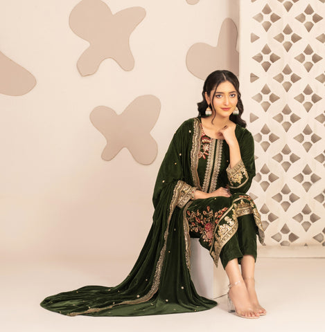 The Valvet Story 3 Piece Un-Stitched Collection By Tawakkal D-5759