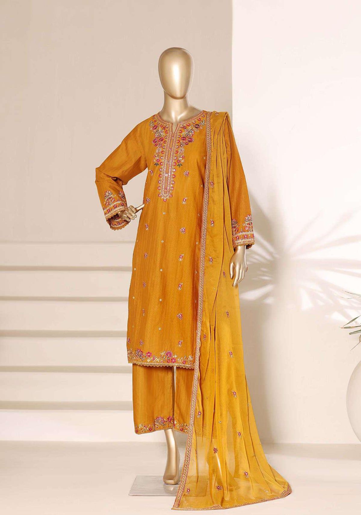 Sadabahar Luxury | Embroidered 3 Piece Stitched Slub Lawn Suit D-1