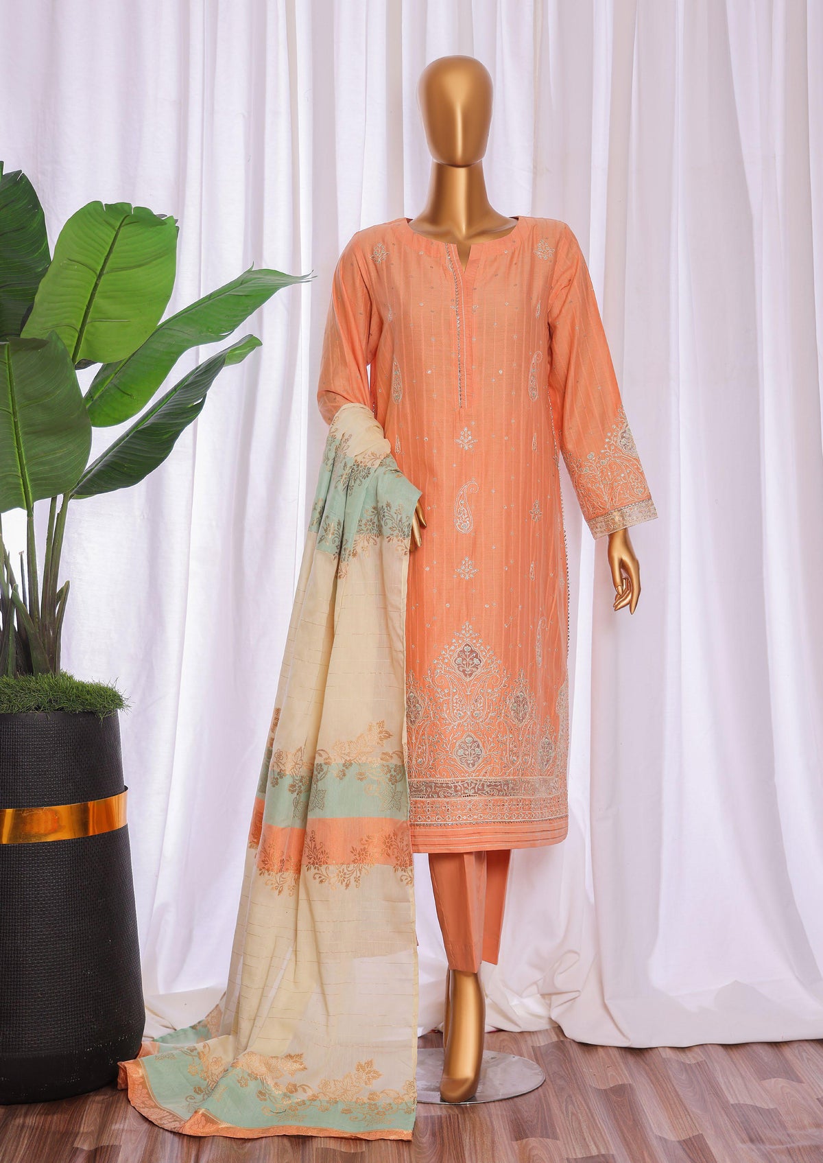 HZ Turkish Embroidered Jacquard Unstitched 3 Piece Suit D-2