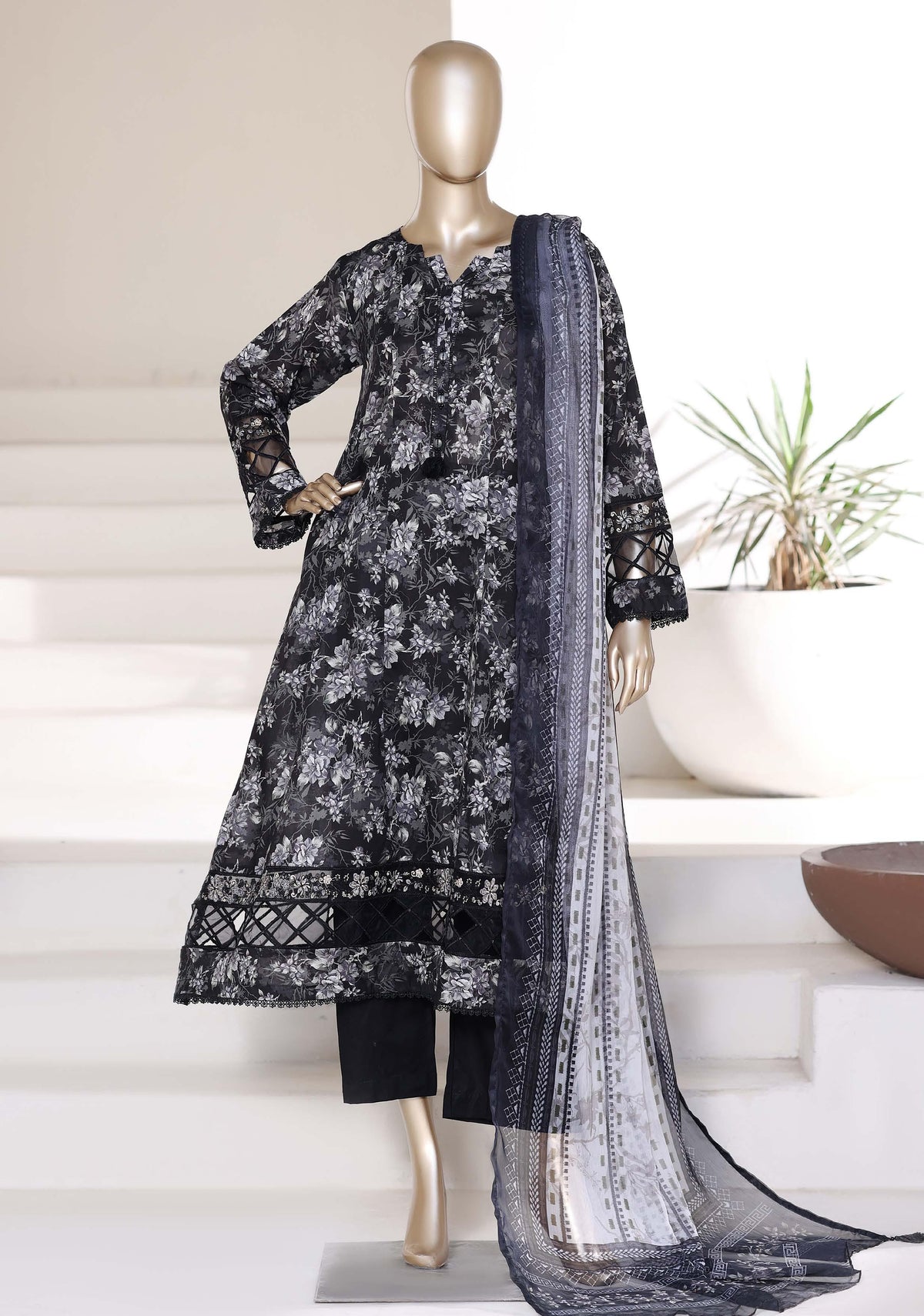Sadabahar Luxury Peplum | Heavy Embroidered Lawn 3 Piece Stitched Suit D-3