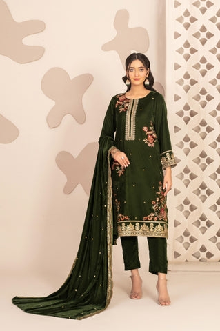 The Valvet Story 3 Piece Un-Stitched Collection By Tawakkal D-5759