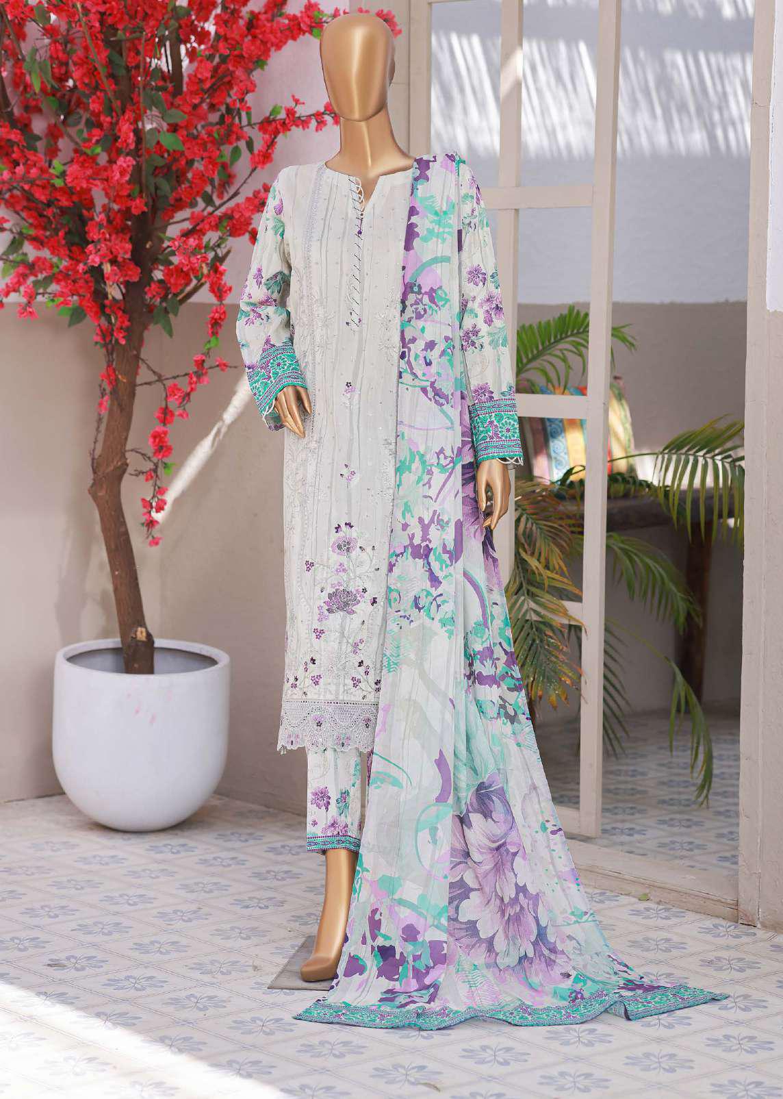 Elegant Embroidered Un-Stitched 3 Piece Collection By HZ Textile D-2