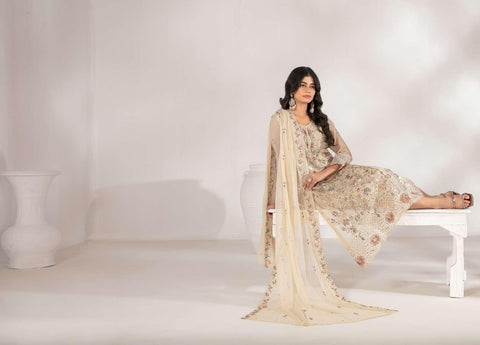ZARISSA by Tawakkal | Fancy Embroidered Chiffon 3 Piece Semi-Stitched Suit D-3