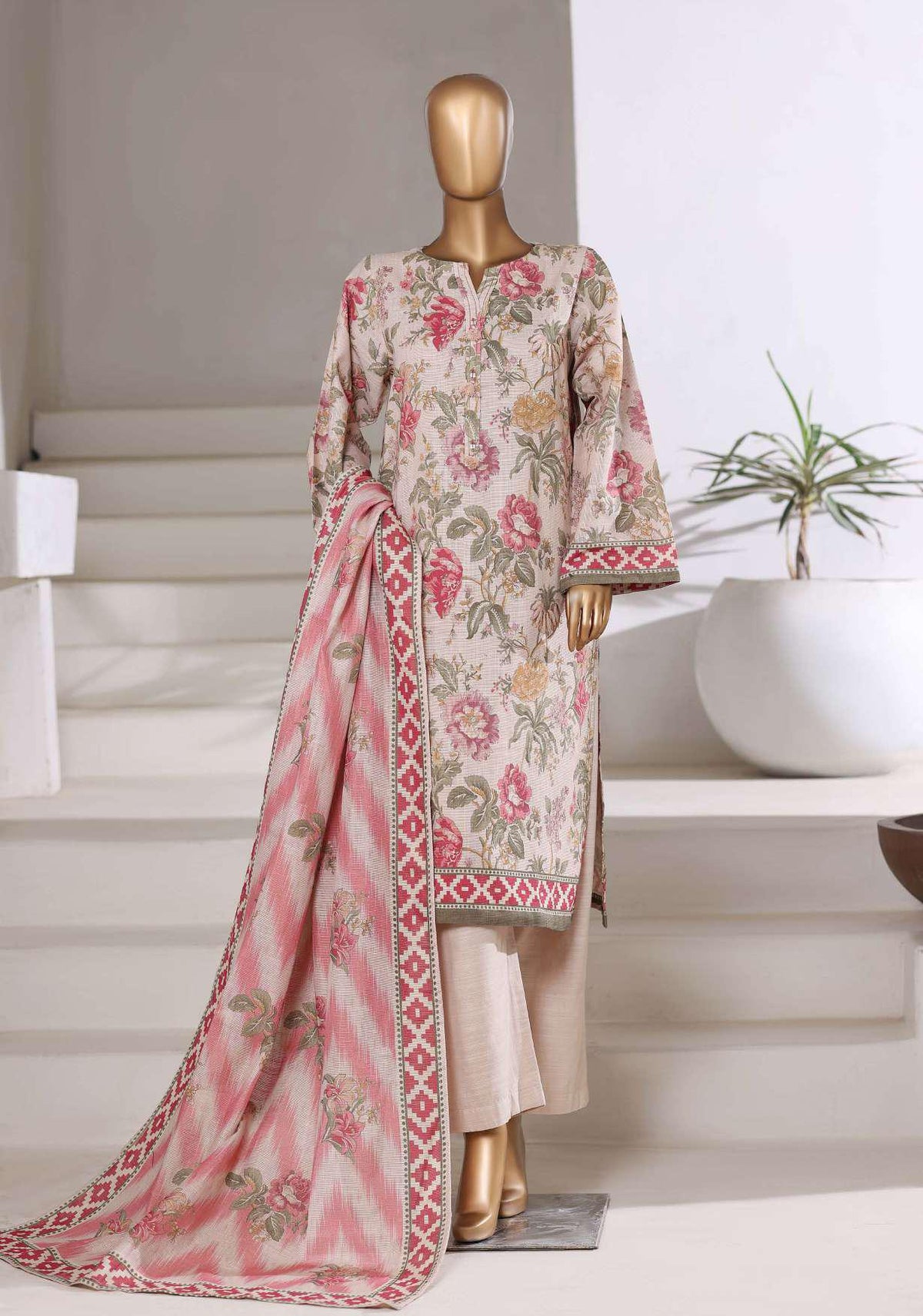 Sadabahar Printed Khaddar With Shimmer Ready To Wear 3Pc D-1