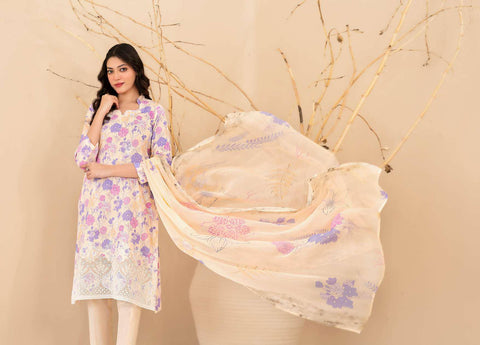 Eshanah by Tawakkal Fabrics | Embroidered Digital Printed Cross Slub Lawn 3 Piece Unstitched Suit D-11