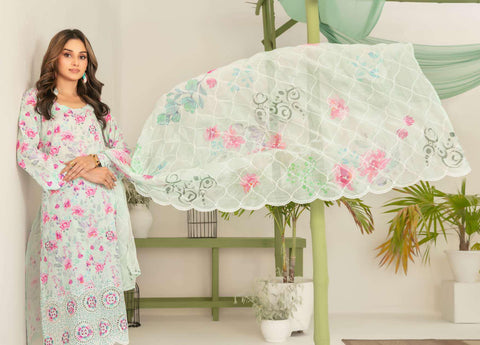 Sionya by Tawakkal Fabrics | Embroidered Digital Cross Slub Lawn 3 Piece Unstitched Suit D-11