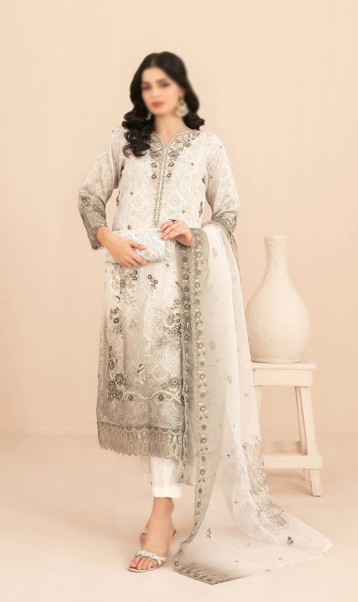 NAQSH Fancy Embroidered Organza Semi Stitched TK-04