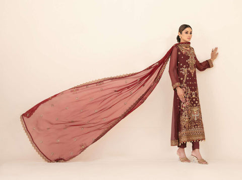 Libaas-E-Ishq by Tawakkal Fabrics | Fancy Embroidered Chiffon 3 Piece Semi-Stitched Suit D-1