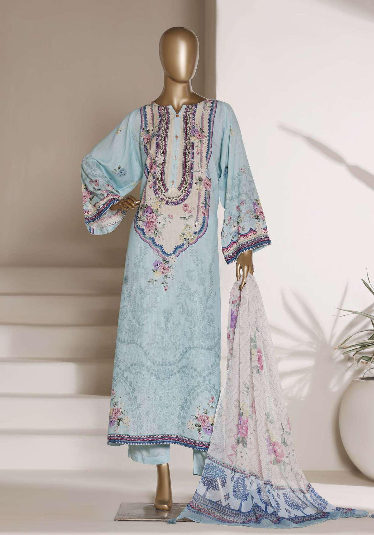Sadabahar Kaftaan | Printed 3 Piece Stitched Viscose Suit D-2