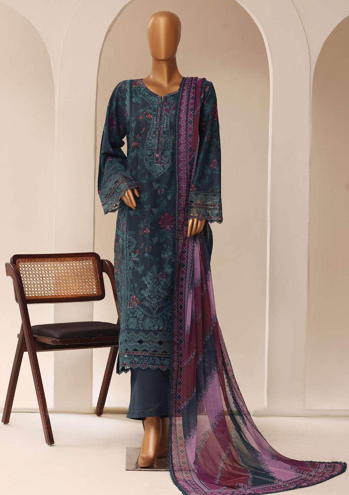 Sadabahar Signature Embroidered Stitched 3 Piece Suit D-2