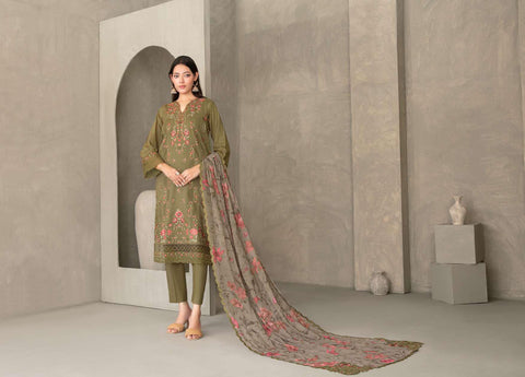 ZAYRA by Tawakkal Fabrics | Fancy Embroidered Cross Slub Lawn 3 Piece Semi-Stitched Suit D-5