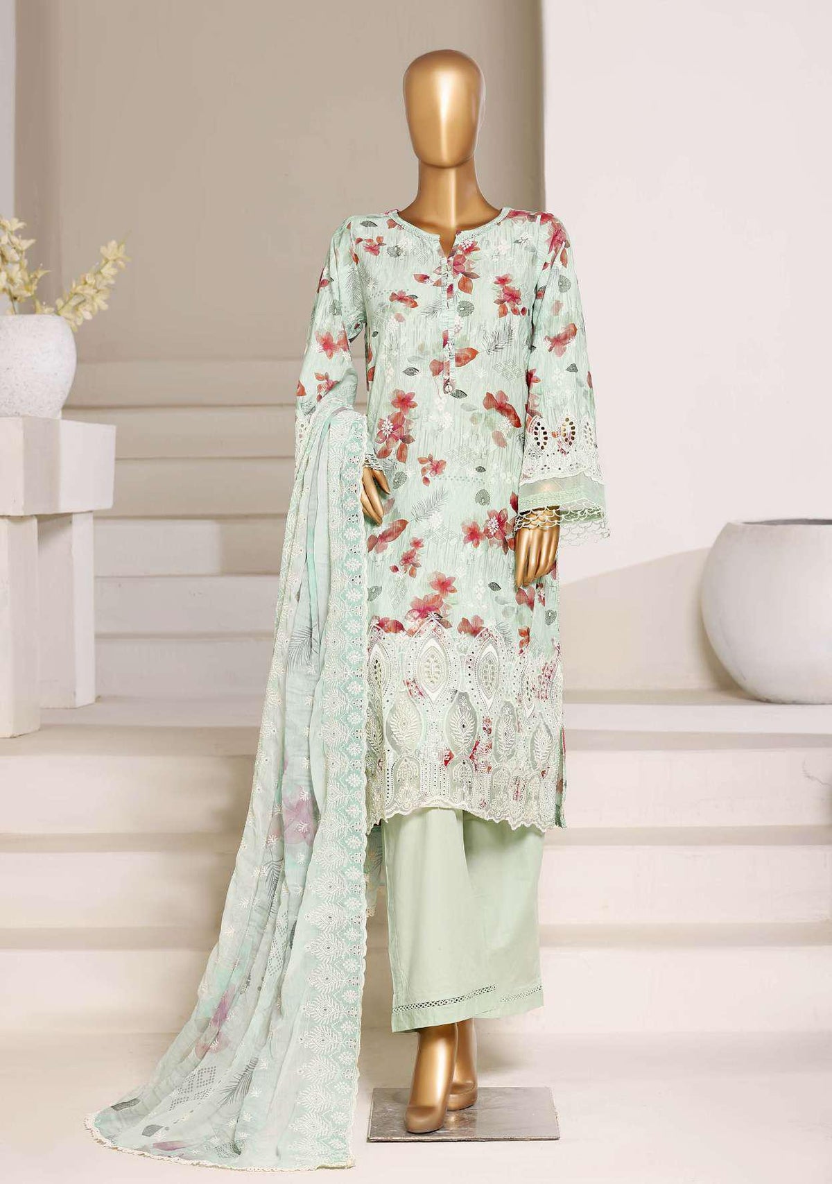Luxury Lawn Chikankari Embroidered 3 Piece Stitched Collection By Sadabahar D-3