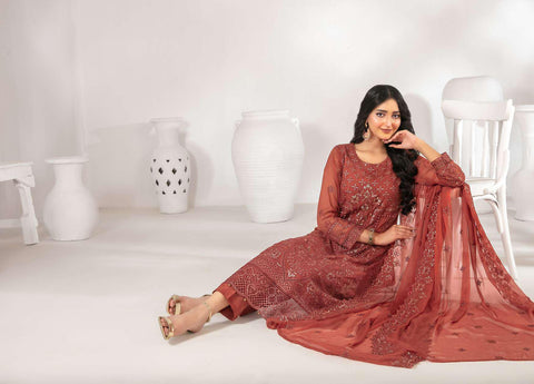 ZARISSA by Tawakkal | Fancy Embroidered Chiffon 3 Piece Semi-Stitched Suit D-4