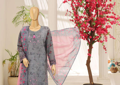 Mehak by HZ Textiles | Embroidered 3 Piece Unstitched Slub Lawn Suit D-1