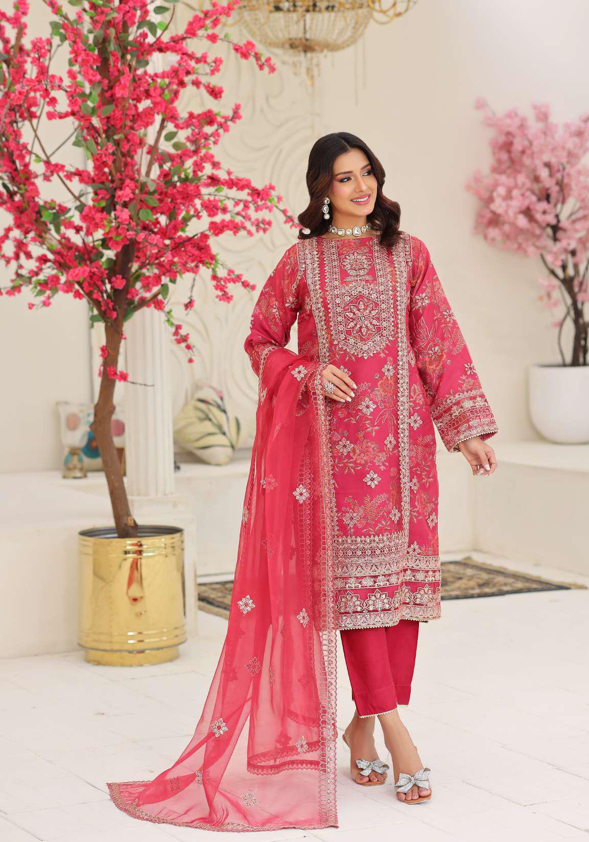 MUSHKIK | 4 Piece Semi-Stitched Embroidered Organza Collection D-3
