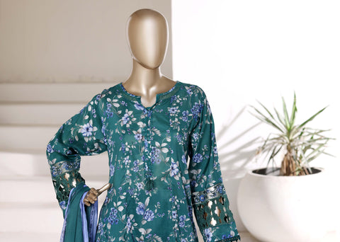 Sadabahar Luxury Peplum | Heavy Embroidered Lawn 3 Piece Stitched Suit D-1