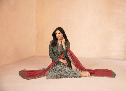 DAALIYA by Shahid Tawakkal | Embroidered Digital Printed Chamki Lawn 3 Piece Unstitched Suit D-4