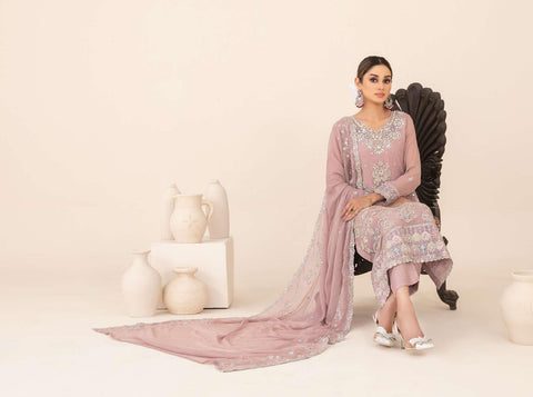 Libaas-E-Ishq by Tawakkal Fabrics | Fancy Embroidered Chiffon 3 Piece Semi-Stitched Suit D-7