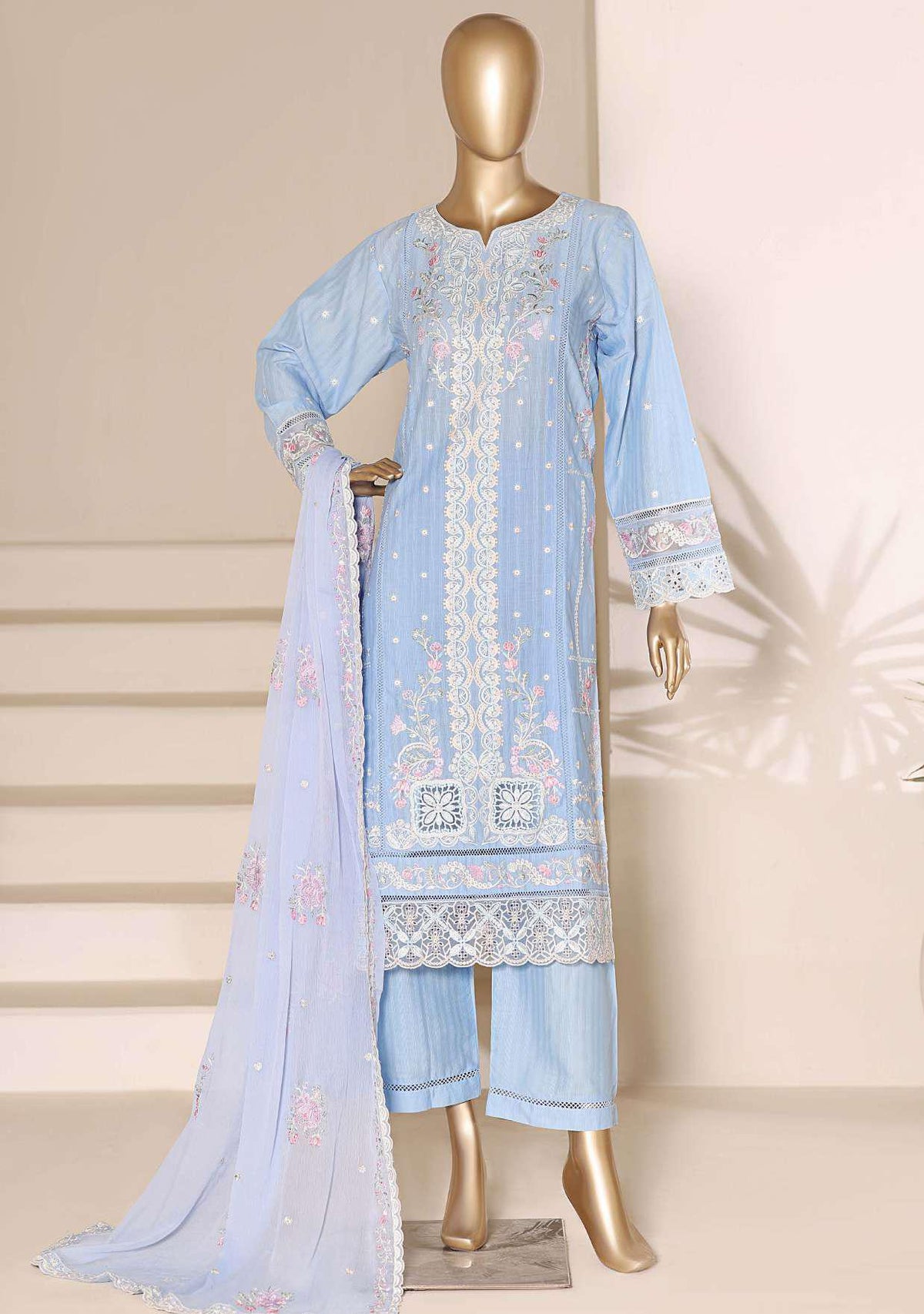 Sadabahar Luxury | Embroidered 3 Piece Stitched Slub Lawn Suit D-2