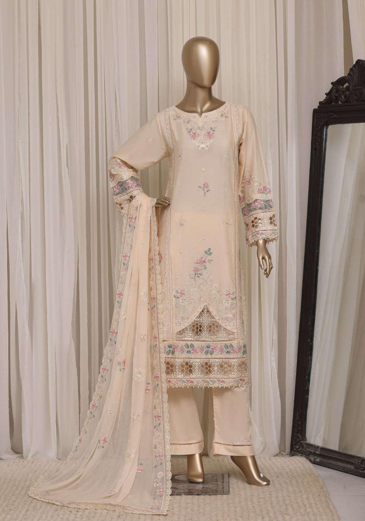 Sadabahar Luxury Embroidered Cotton Stitched 3 Piece Suit D-12
