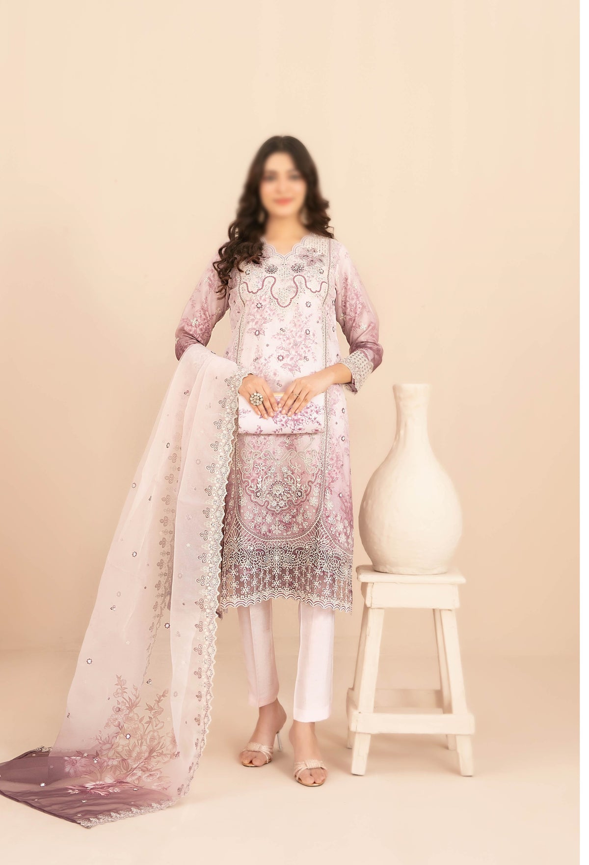 NAQSH Fancy Embroidered Organza Semi Stitched TK-05