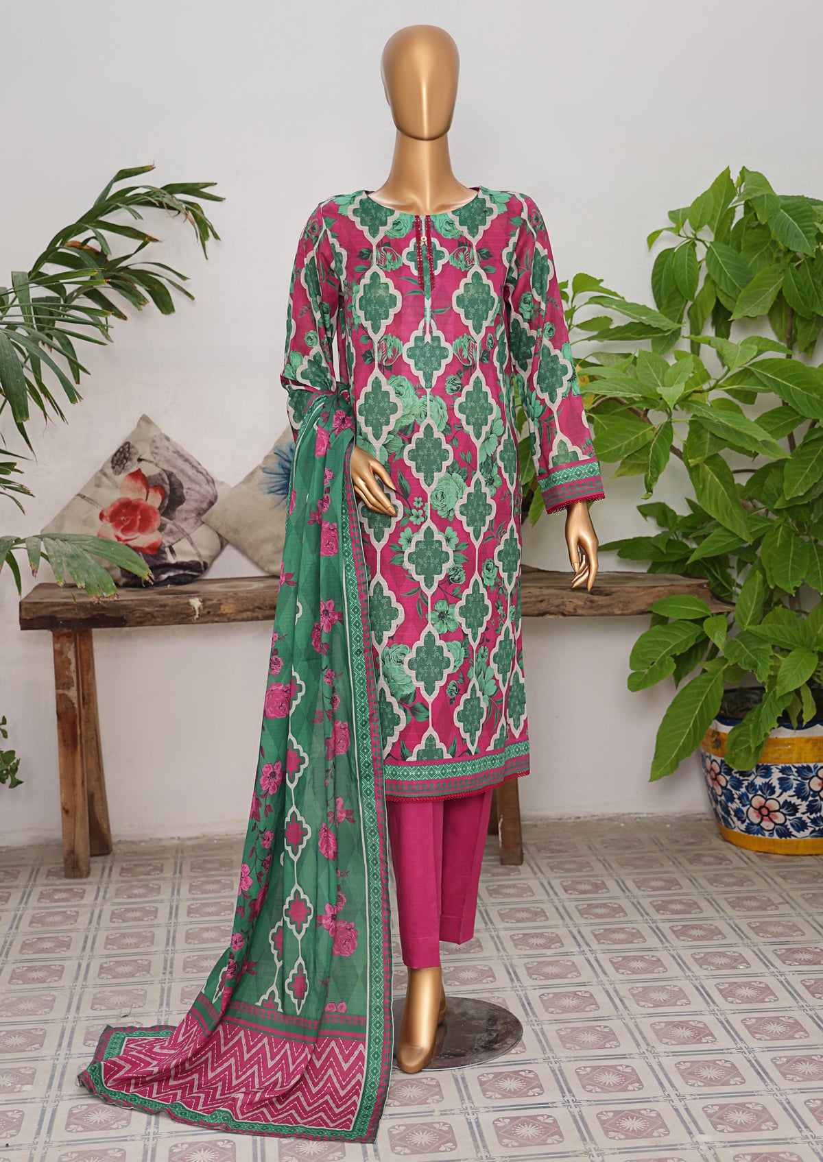 HZ Vital Prints Slub Lawn Dupatta  D-07