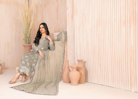 Lashkara by Tawakkal Fabrics | Fancy Embroidered Chiffon 3 Piece Semi-Stitched Suit D-5