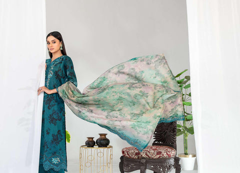 Teyana by Tawakkal Fabrics | Embroidered Digital Printed Lawn 3 Piece Unstitched Suit D-4