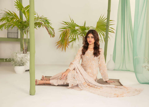 Sionya by Tawakkal Fabrics | Embroidered Digital Cross Slub Lawn 3 Piece Unstitched Suit D-9