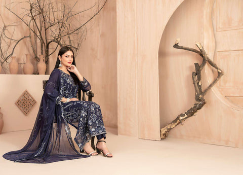 Afsanay by Tawakkal Fabrics | Fancy Embroidered Chiffon 3 Piece Unstitched Suit D-1
