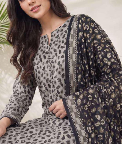 VS Jhalak Printed Slub Linen Unstitched 3 Piece Suit D-1