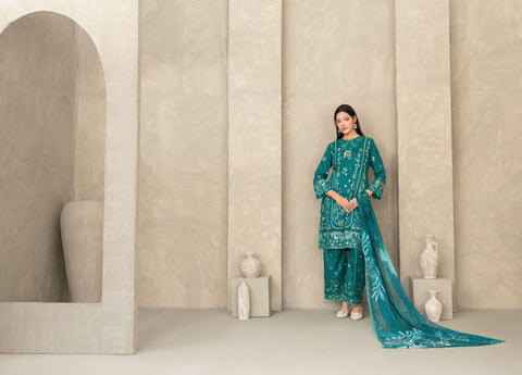 ZAYRA by Tawakkal Fabrics | Fancy Embroidered Cross Slub Lawn 3 Piece Semi-Stitched Suit D-2