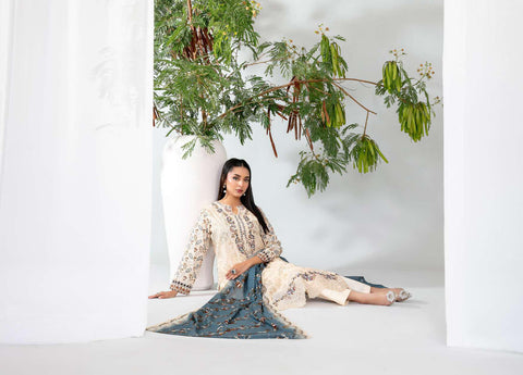 Teyana by Tawakkal Fabrics | Embroidered Digital Printed Lawn 3 Piece Unstitched Suit D-2