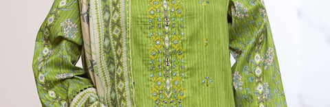 Mehek by HZ textile Emb Lawn Unstitched 3 Piece D-03 Green - Summer Collection