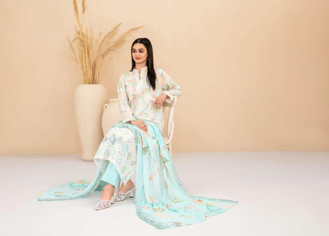 Eshanah by Tawakkal Fabrics | Embroidered Digital Printed Cross Slub Lawn 3 Piece Unstitched Suit D-2