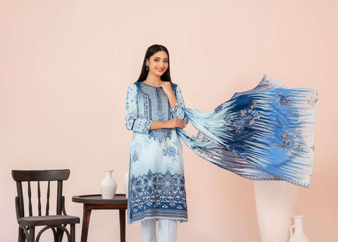 Jahzara by Tawakkal Fabrics | Embroidered Digital Printed Lawn 3 Piece Unstitched Suit D-5