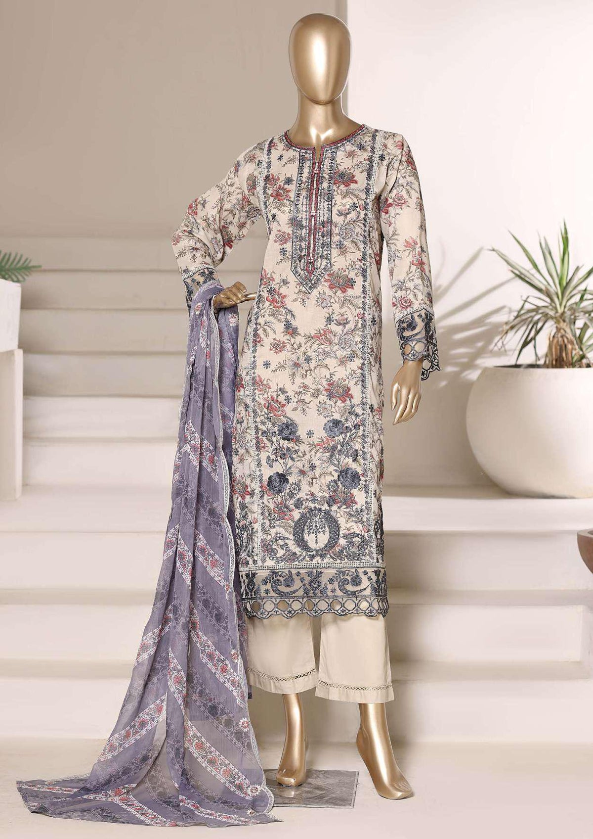 SIGNATURE by Sadabahar | Heavy Embroidered Lawn 3 Piece Stitched Suit D-3