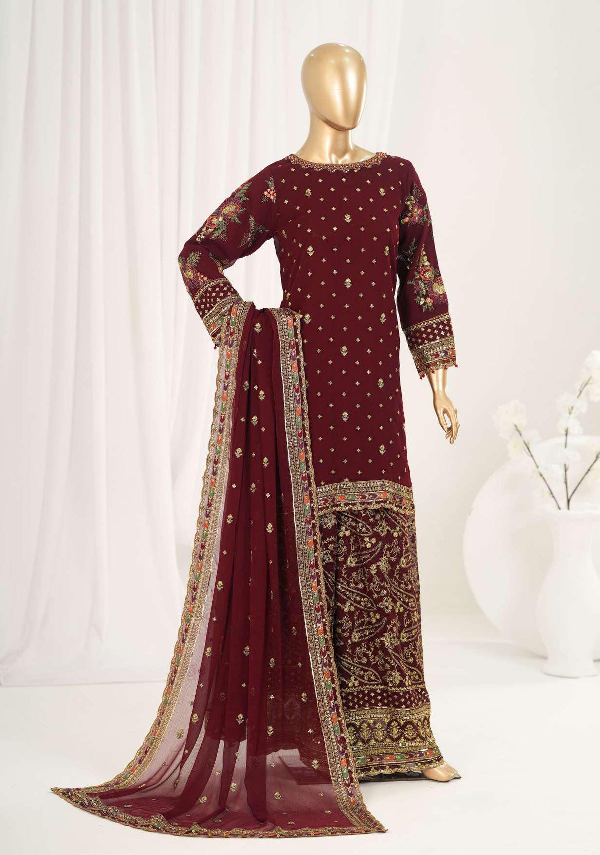 Afsanay by Sadabahar Embroidered Chiffon Stitched 3 Piece Suit D-1