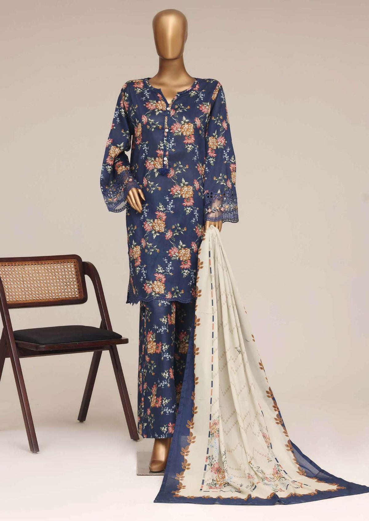 Malika by Sadabahar Vol-4 | Festive Embroidered Lawn 3 Piece Stitched Suit D-1