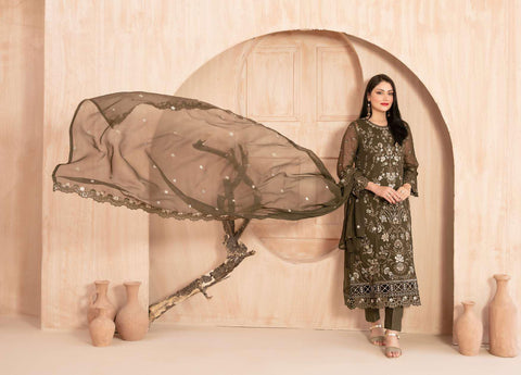 Afsanay by Tawakkal Fabrics | Fancy Embroidered Chiffon 3 Piece Unstitched Suit D-7