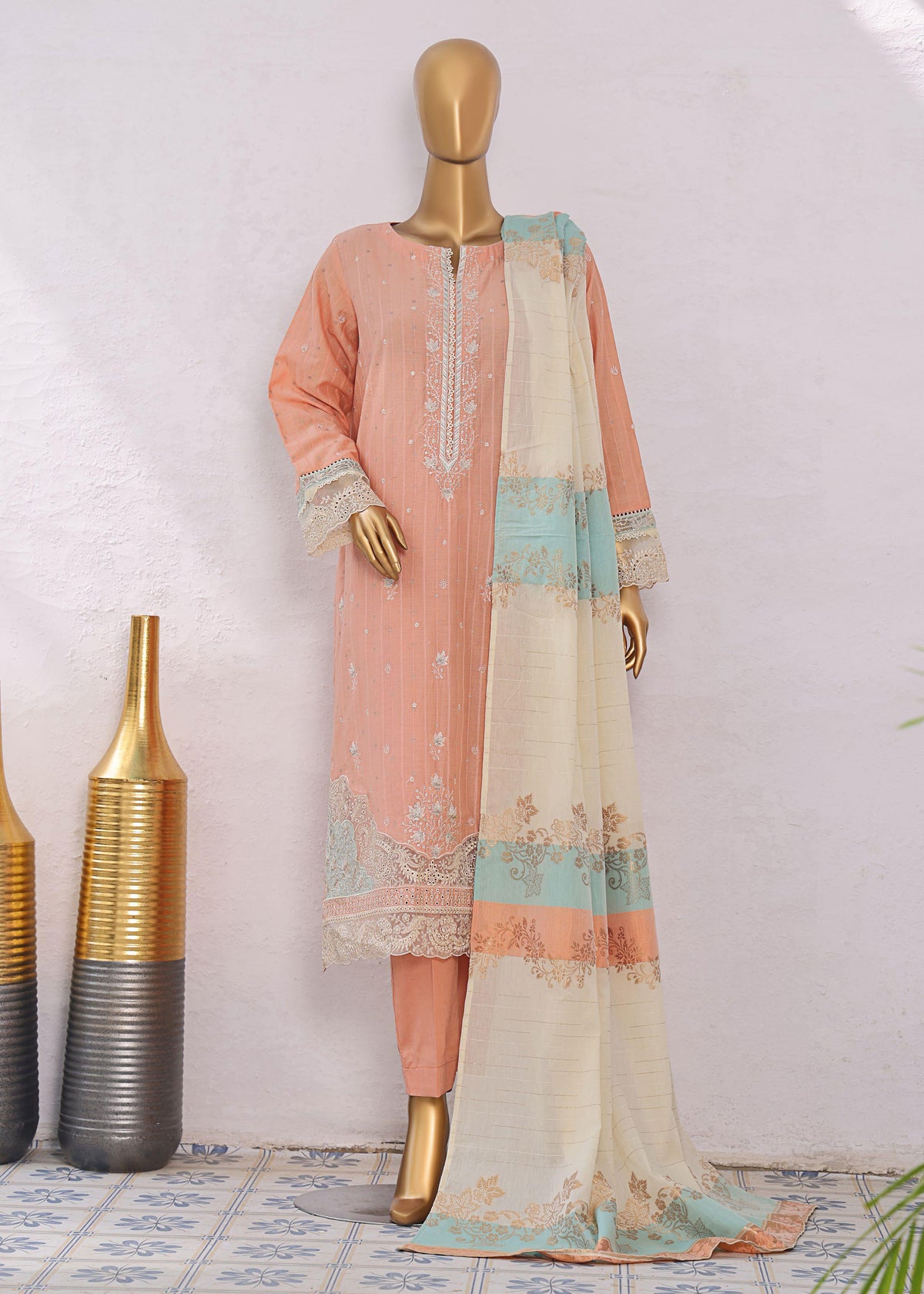 Turkish Jacquard Vol-1 Emb Un Stitched 3 Piece HZ-2